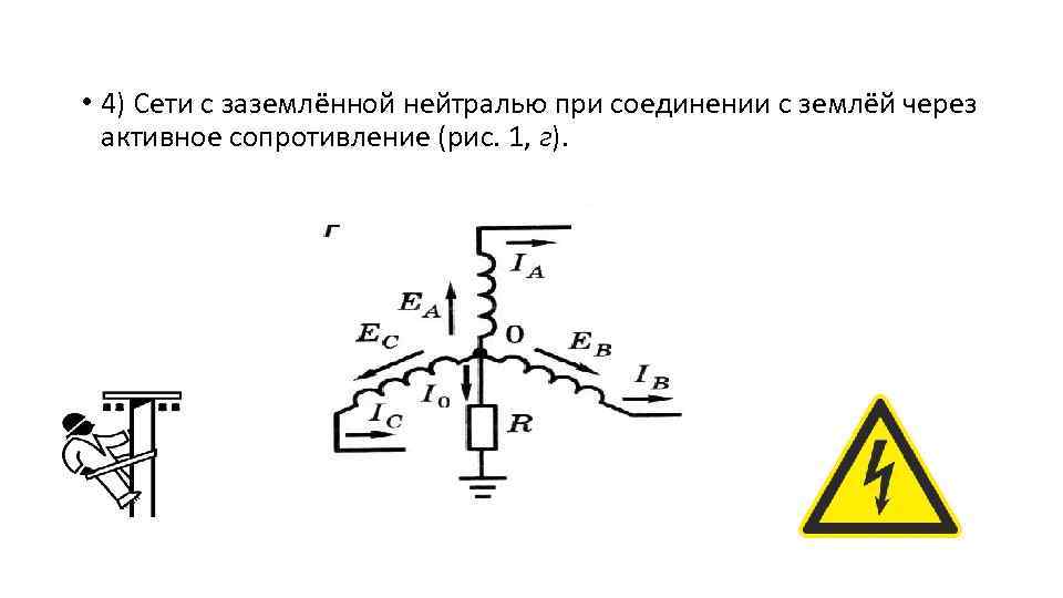  • 4) Сети с заземлённой нейтралью при соединении с землёй через активное сопротивление