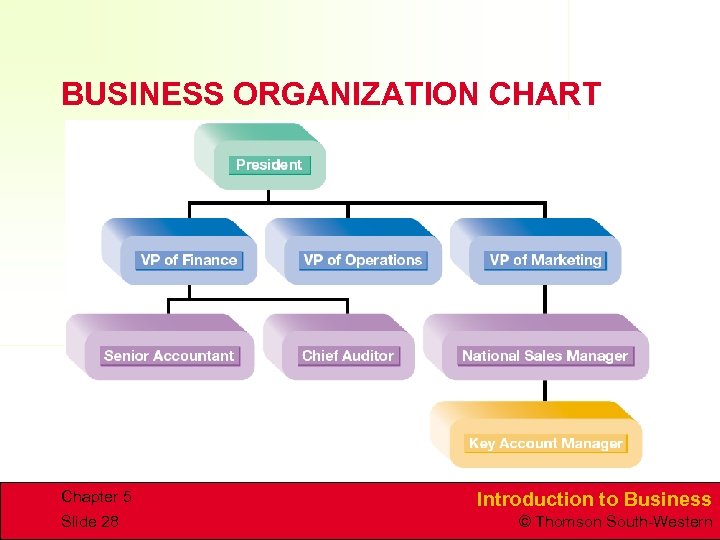 BUSINESS ORGANIZATION CHART Chapter 5 Slide 28 Introduction to Business © Thomson South-Western 