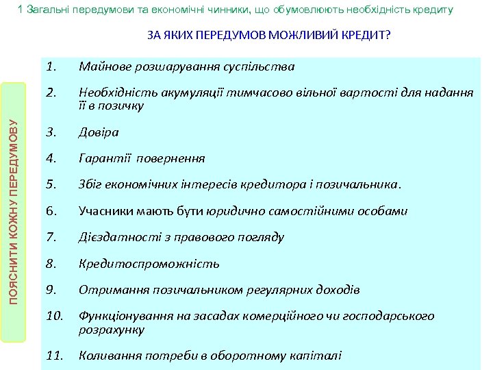 1 Загальні передумови та економічні чинники, що обумовлюють необхідність кредиту ЗА ЯКИХ ПЕРЕДУМОВ МОЖЛИВИЙ