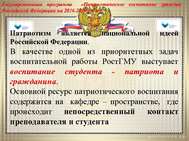 Паспорт регионального проекта патриотическое воспитание граждан российской федерации