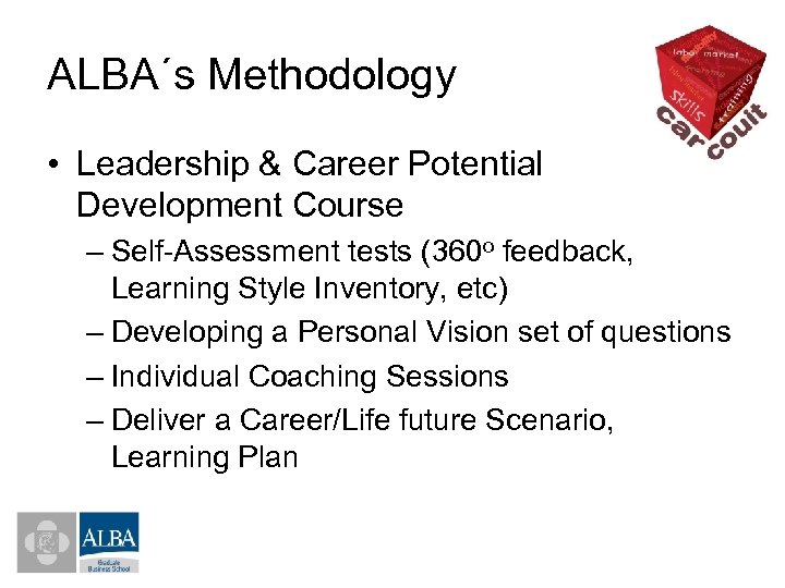 ALBA´s Methodology • Leadership & Career Potential Development Course – Self-Assessment tests (360 o