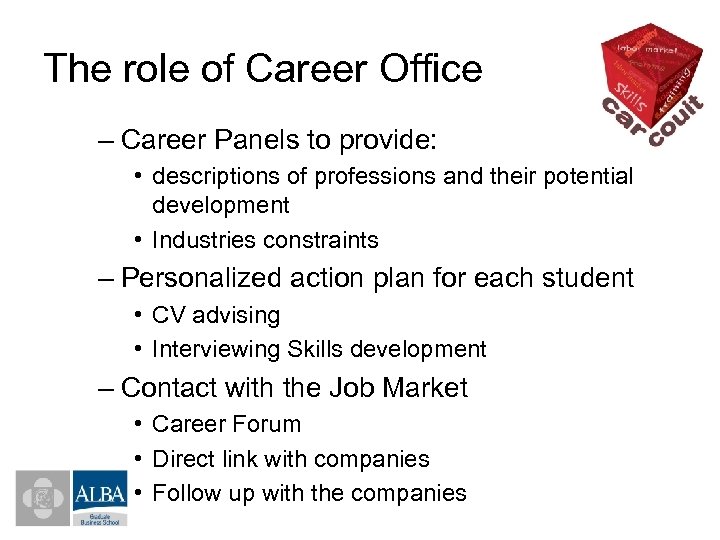 The role of Career Office – Career Panels to provide: • descriptions of professions