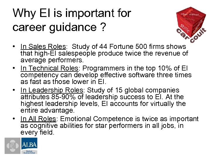 Why EI is important for career guidance ? • In Sales Roles: Study of