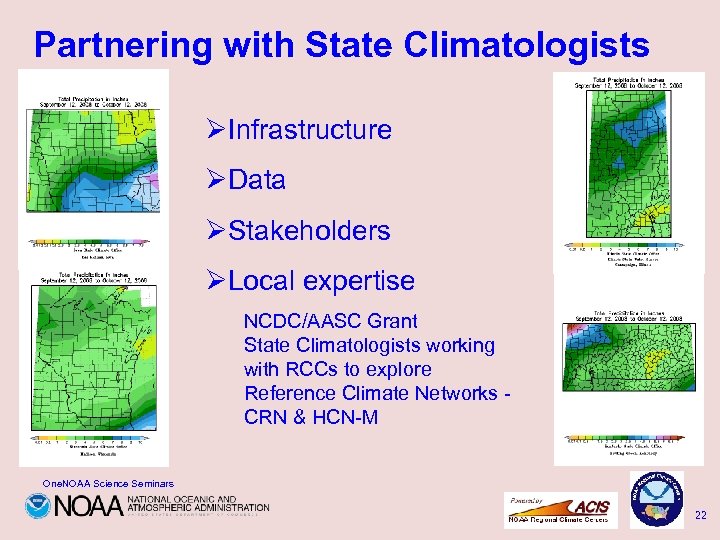 Partnering with State Climatologists ØInfrastructure ØData ØStakeholders ØLocal expertise NCDC/AASC Grant State Climatologists working