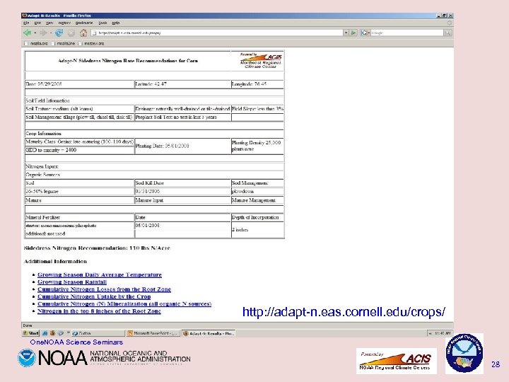 http: //adapt-n. eas. cornell. edu/crops/ One. NOAA Science Seminars 28 