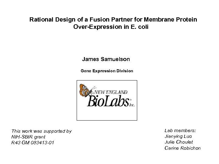Rational Design of a Fusion Partner for Membrane Protein Over-Expression in E. coli James