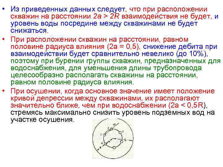  • Из приведенных данных следует, что при расположении скважин на расстоянии 2 а