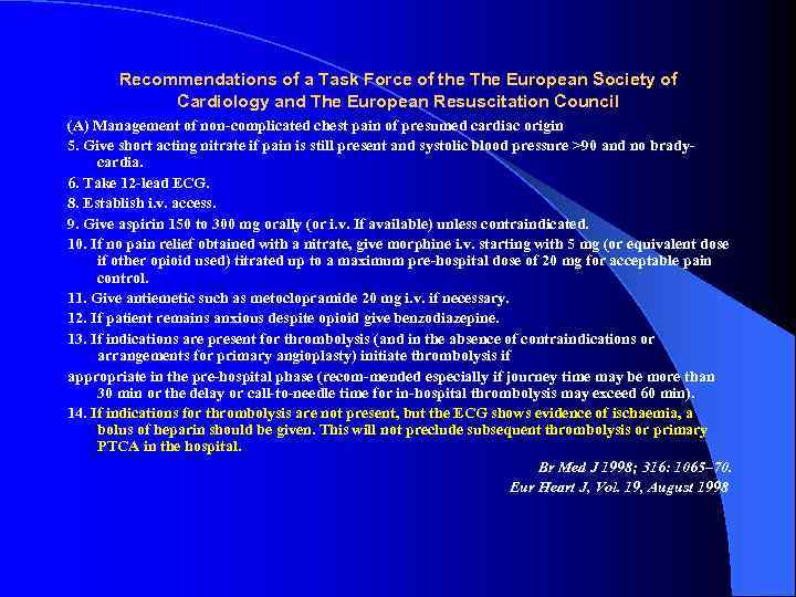 Recommendations of a Task Force of the The European Society of Cardiology and The