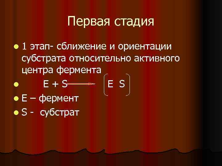 Первая стадия l 1 этап сближение и ориентации субстрата относительно активного центра фермента l