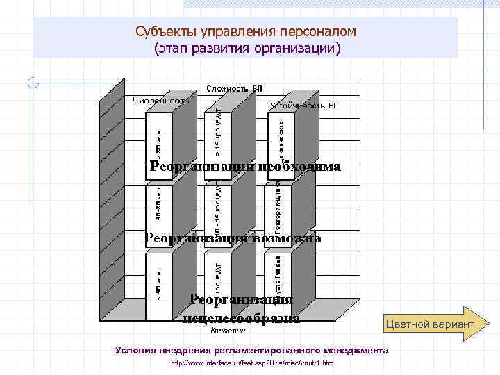 Субъекты управления персоналом (этап развития организации) Цветной вариант Условия внедрения регламентированного менеджмента http: //www.