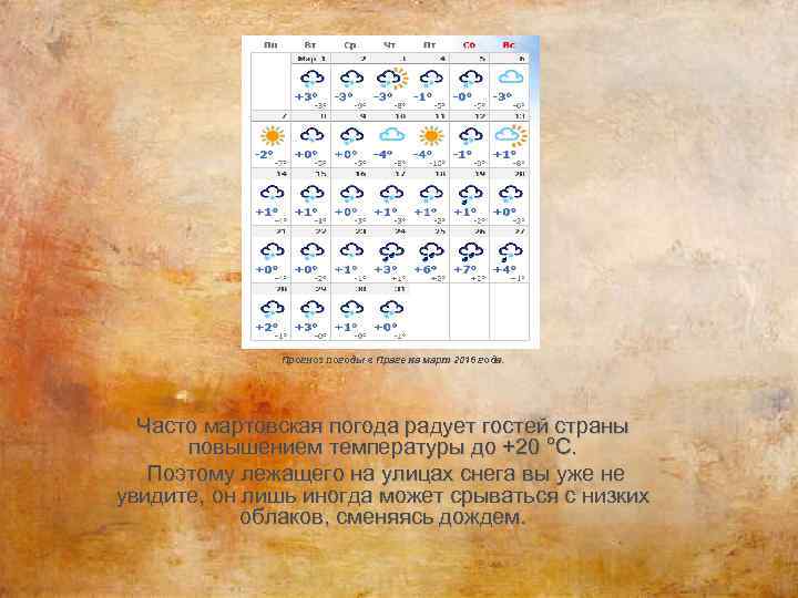 Прогноз погоды в Праге на март 2016 года. Часто мартовская погода радует гостей страны