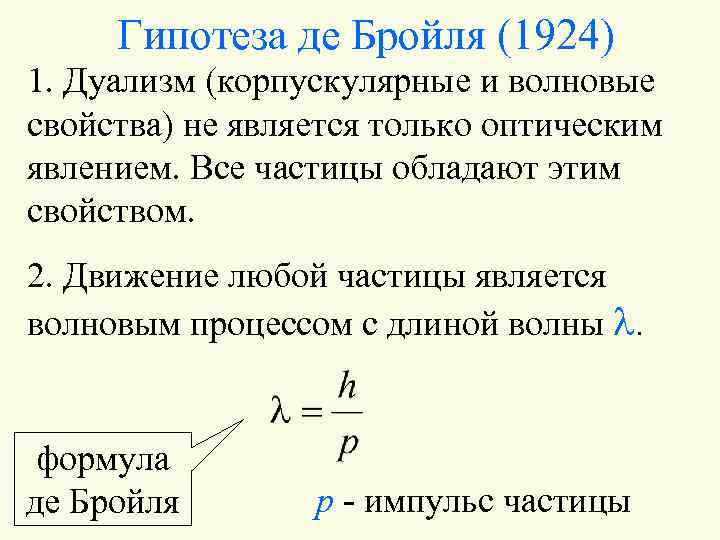 Гипотеза де бройля корпускулярно волновой дуализм