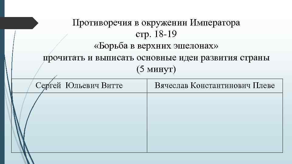 Противоречия в окружении Императора стр. 18 -19 «Борьба в верхних эшелонах» прочитать и выписать