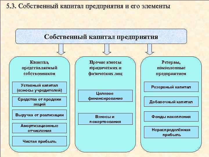 5. 3. Собственный капитал предприятия и его элементы Собственный капитал предприятия Капитал, представляемый собственником
