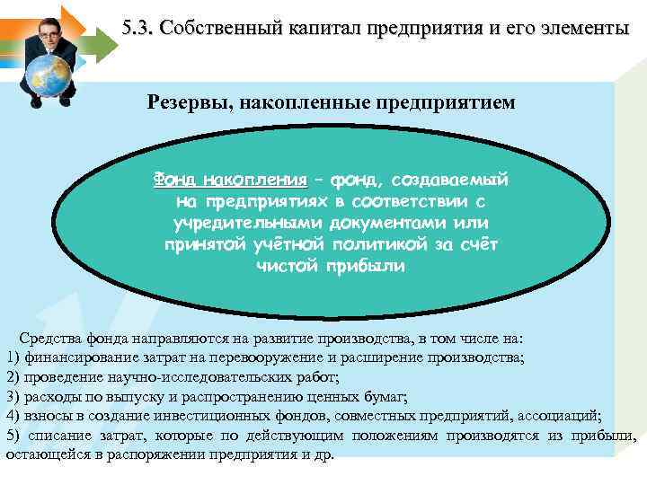 5. 3. Собственный капитал предприятия и его элементы Резервы, накопленные предприятием Фонд накопления –