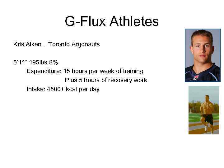 G-Flux Athletes Kris Aiken – Toronto Argonauts 5’ 11” 195 lbs 8% Expenditure: 15