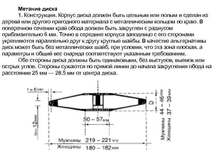 Метание диска 1. Конструкция. Корпус диска должен быть цельным или полым и сделан из