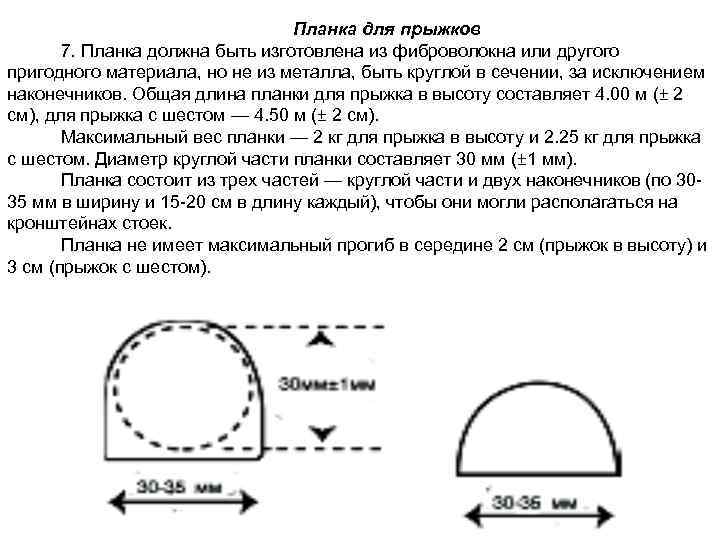 Планка для прыжков 7. Планка должна быть изготовлена из фиброволокна или другого пригодного материала,