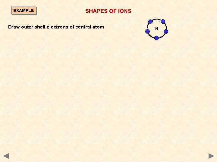 EXAMPLE SHAPES OF IONS Draw outer shell electrons of central atom N 