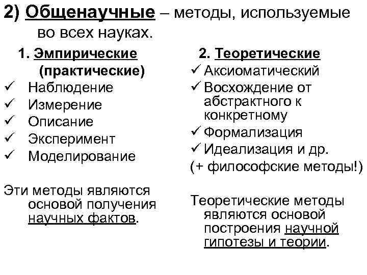 2) Общенаучные – методы, используемые во всех науках. 1. Эмпирические (практические) ü Наблюдение ü