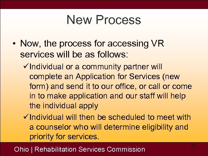 New Process • Now, the process for accessing VR services will be as follows: