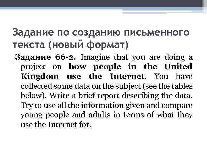 Задание по созданию письменного текста (новый формат) Задание 66 -2. Imagine that you are