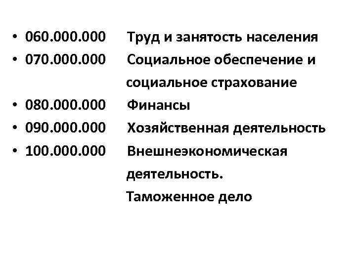 • 060. 000 Труд и занятость населения • 070. 000 Социальное обеспечение и