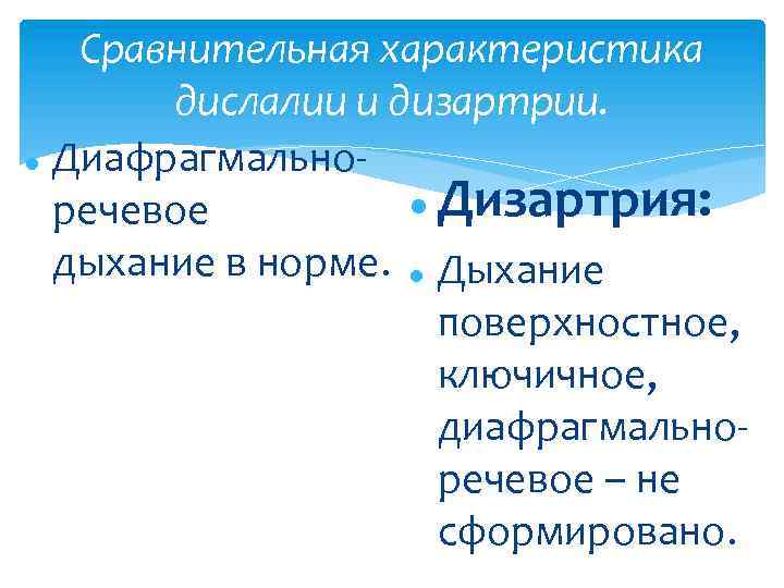 Сравнительная характеристика дислалии и дизартрии. Диафрагмально Дизартрия: речевое дыхание в норме. Дыхание поверхностное, ключичное,