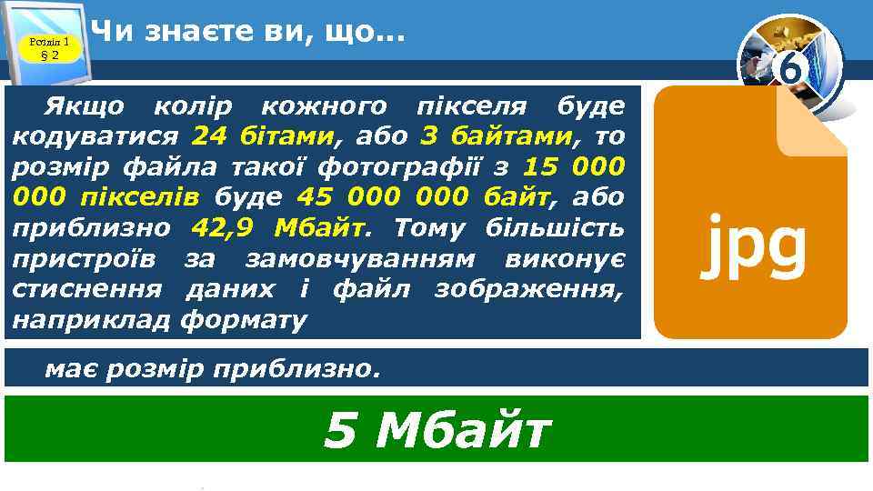 Розділ 1 § 2 Чи знаєте ви, що. . . Якщо колір кожного пікселя