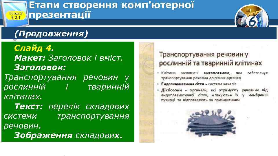 Розділ 2 § 2. 1 Етапи створення комп'ютерної презентації (Продовження) Слайд 4. Макет: Заголовок