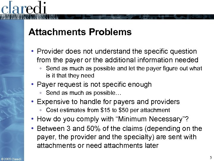 Attachments Problems • Provider does not understand the specific question from the payer or
