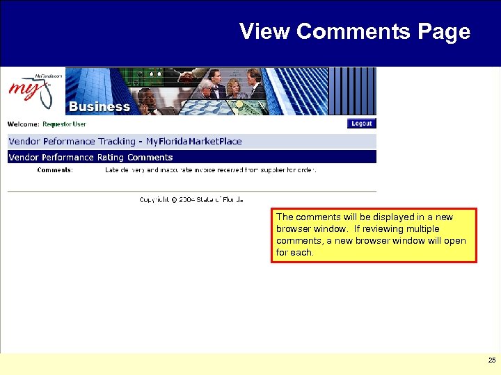 View Comments Page The comments will be displayed in a new browser window. If