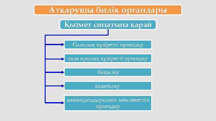 Атқарушы билік органдары Қызмет сипатына қарай Салалық құзіретті органдар сала аралық құзіретті органдар бақылау