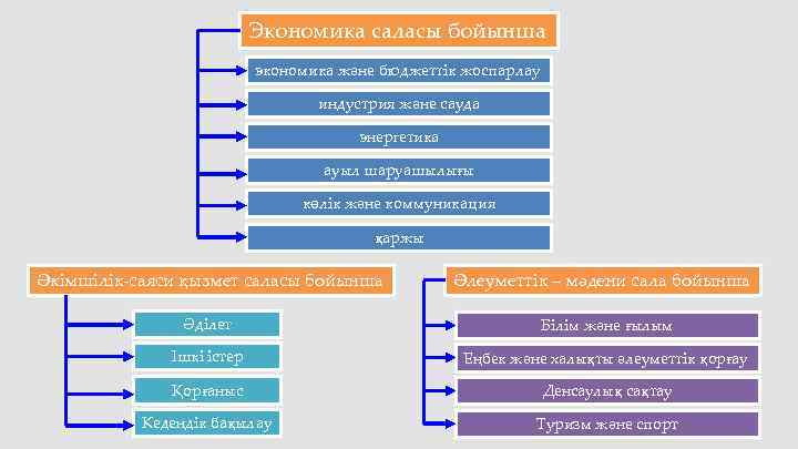 Экономика саласы бойынша экономика және бюджеттік жоспарлау индустрия және сауда энергетика ауыл шаруашылығы көлік