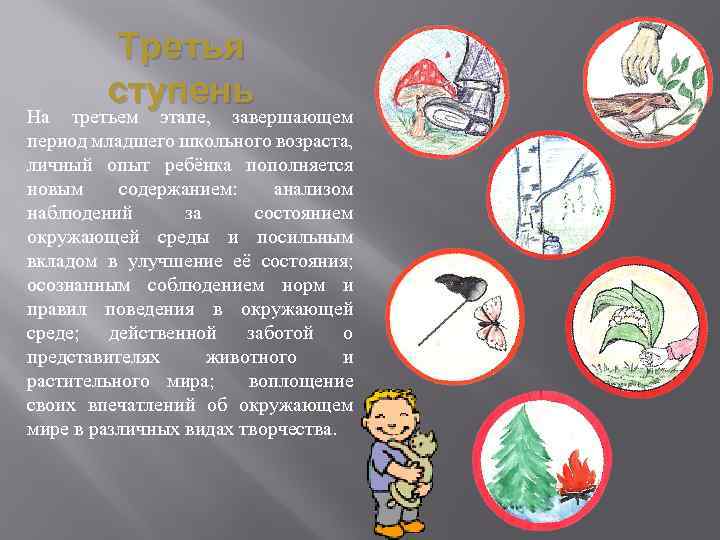 Третья ступень На третьем этапе, завершающем период младшего школьного возраста, личный опыт ребёнка пополняется