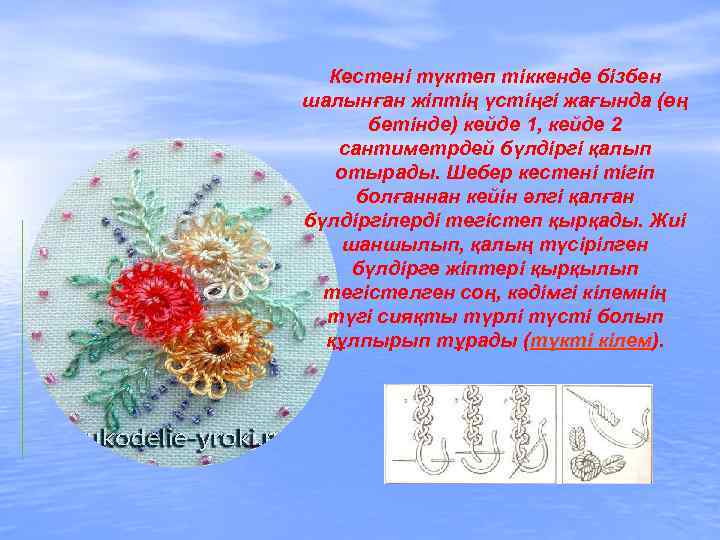  Кестені түктеп тіккенде бізбен шалынған жіптің үстіңгі жағында (өң бетінде) кейде 1, кейде