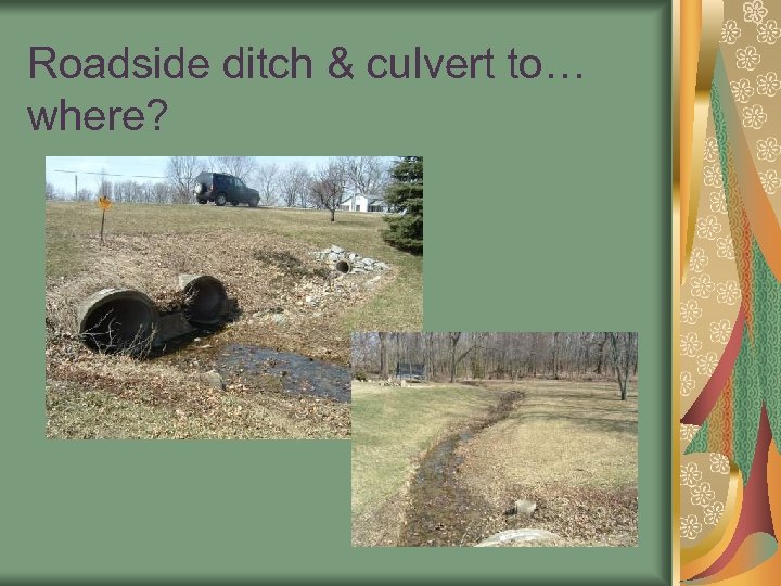 Roadside ditch & culvert to… where? 