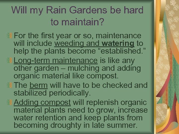 Will my Rain Gardens be hard to maintain? For the first year or so,