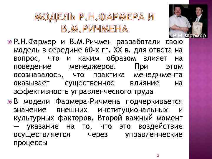 Р. Н. Фармер и В. М. Ричмен разработали свою модель в середине 60 -х