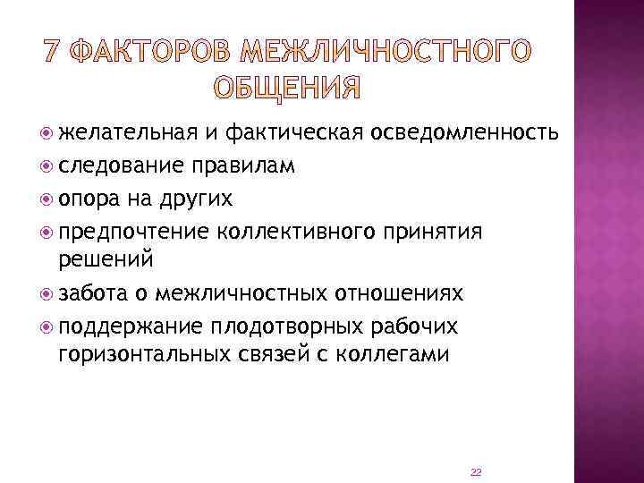  желательная и фактическая осведомленность следование правилам опора на других предпочтение коллективного принятия решений