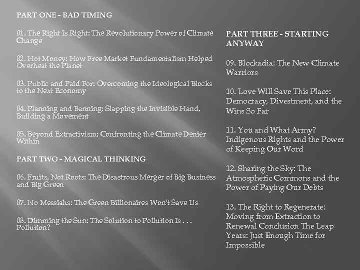 PART ONE - BAD TIMING 01. The Right Is Right: The Revolutionary Power of