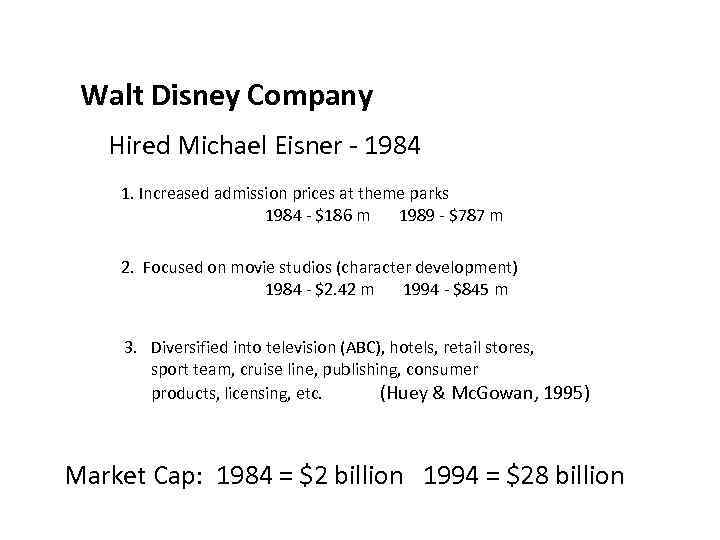 Walt Disney Company Hired Michael Eisner - 1984 1. Increased admission prices at theme