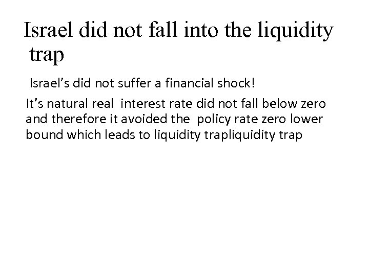 Israel did not fall into the liquidity trap Israel’s did not suffer a financial