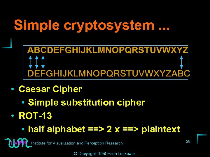 Simple cryptosystem. . . • Caesar Cipher • Simple substitution cipher • ROT-13 •