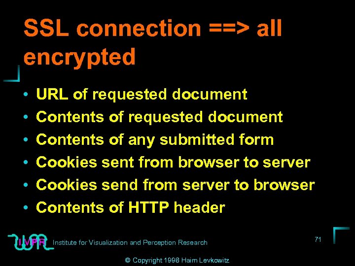 SSL connection ==> all encrypted • • • URL of requested document Contents of