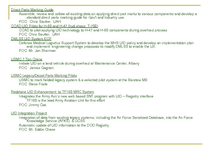 Direct Parts Marking Guide Assemble, review and collate all existing data on applying direct