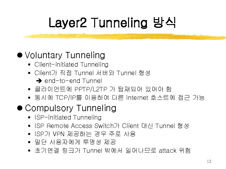 Layer 2 Tunneling 방식 l Voluntary Tunneling § Client-initiated Tunneling § Client가 직접 Tunnel
