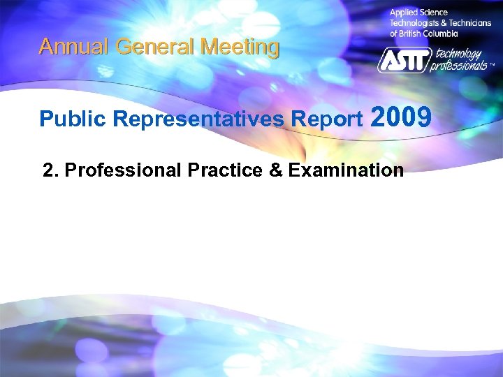 Annual General Meeting Public Representatives Report 2009 2. Professional Practice & Examination 