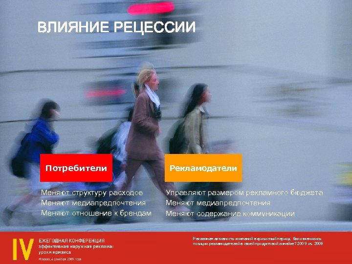 ВЛИЯНИЕ РЕЦЕССИИ Потребители Меняют структуру расходов Меняют медиапредпочтения Меняют отношение к брендам Рекламодатели Управляют