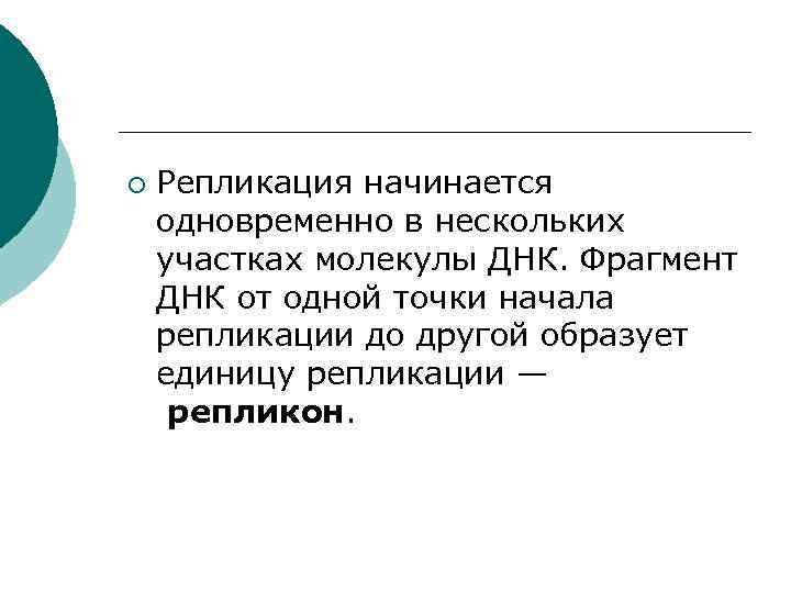 ¡ Репликация начинается одновременно в нескольких участках молекулы ДНК. Фрагмент ДНК от одной точки